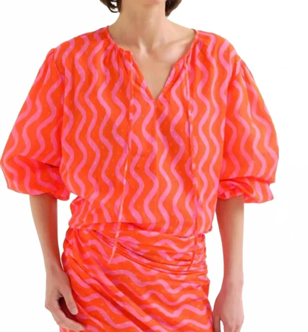 NEW COMPANIA FANTASTICA beach wave print top in red/pink